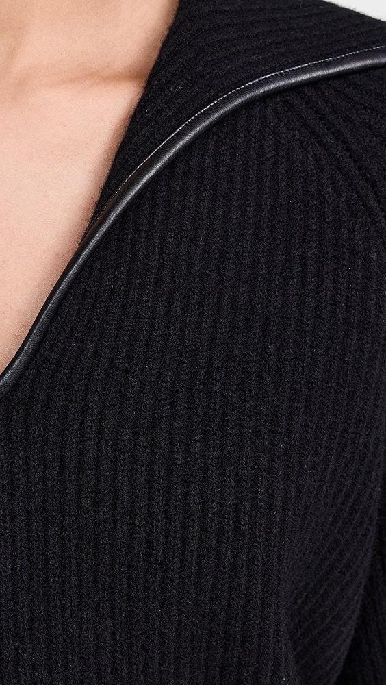 Vince Leather Trim Ribbed Polo Sweater | Shopbop Product Image