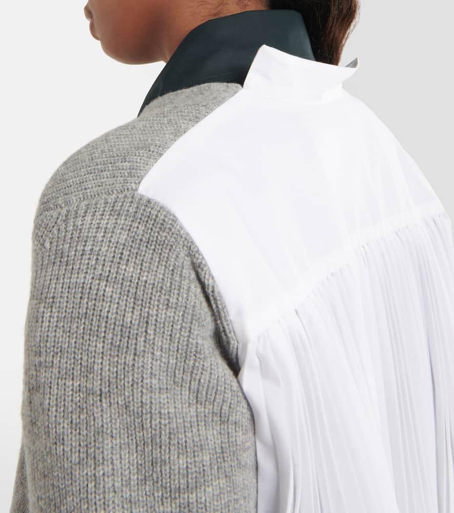 SACAI Grey & White Pleated Back Cardigan In Light Grey Product Image