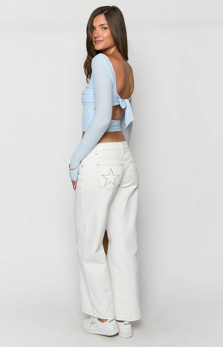 Clara Star White Denim Low Rise Jeans Girls Product Image