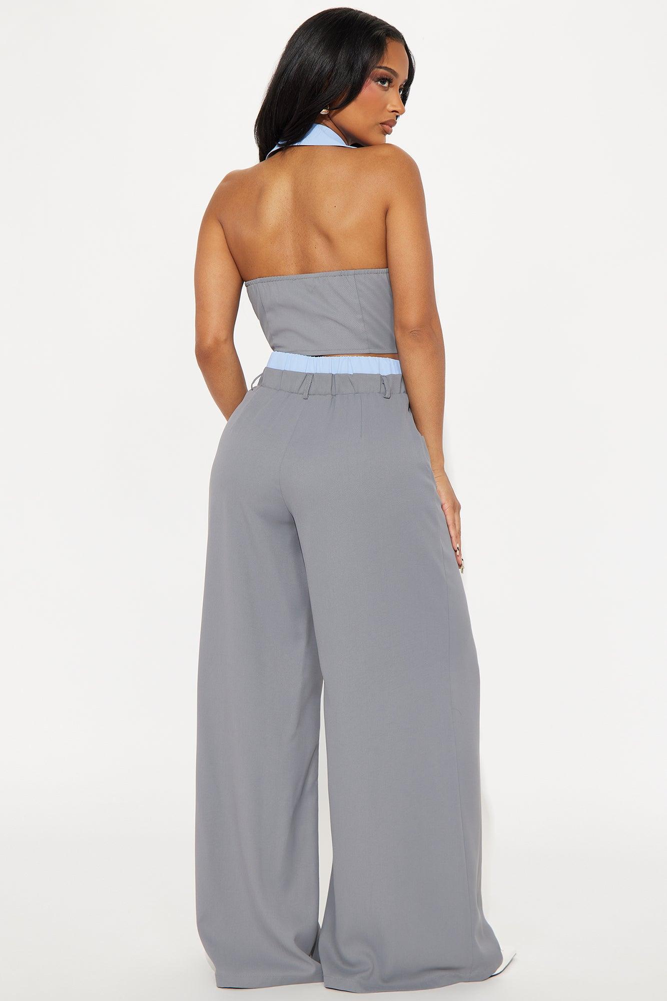 Always Busy Crepe Halter Vest Wide Leg Pant Set - Grey/combo Product Image