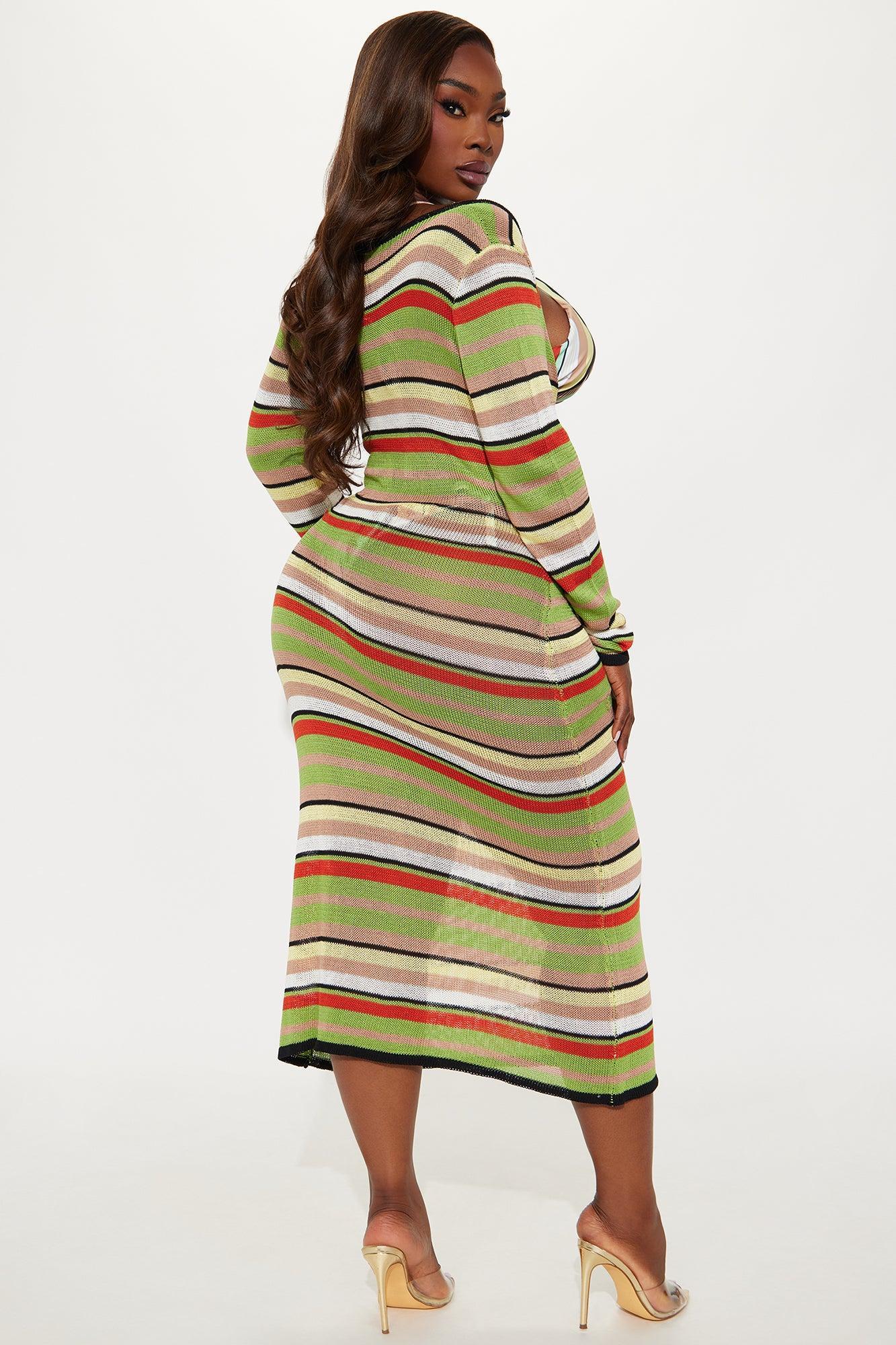 Genesis Striped 3 Piece Bikini & Knit Dress Set - Green/combo Product Image