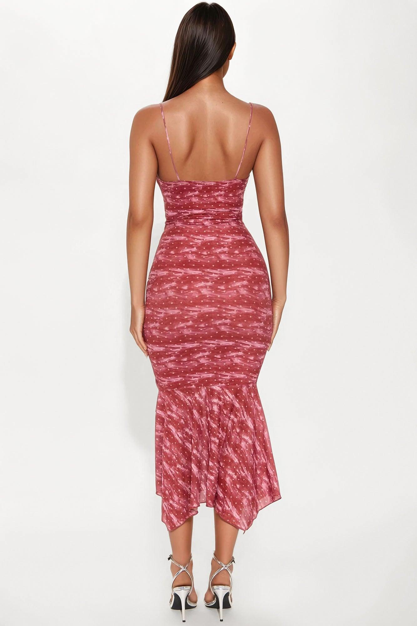 Wild Daydream Polka Dot Mesh Midi Dress - Red Product Image