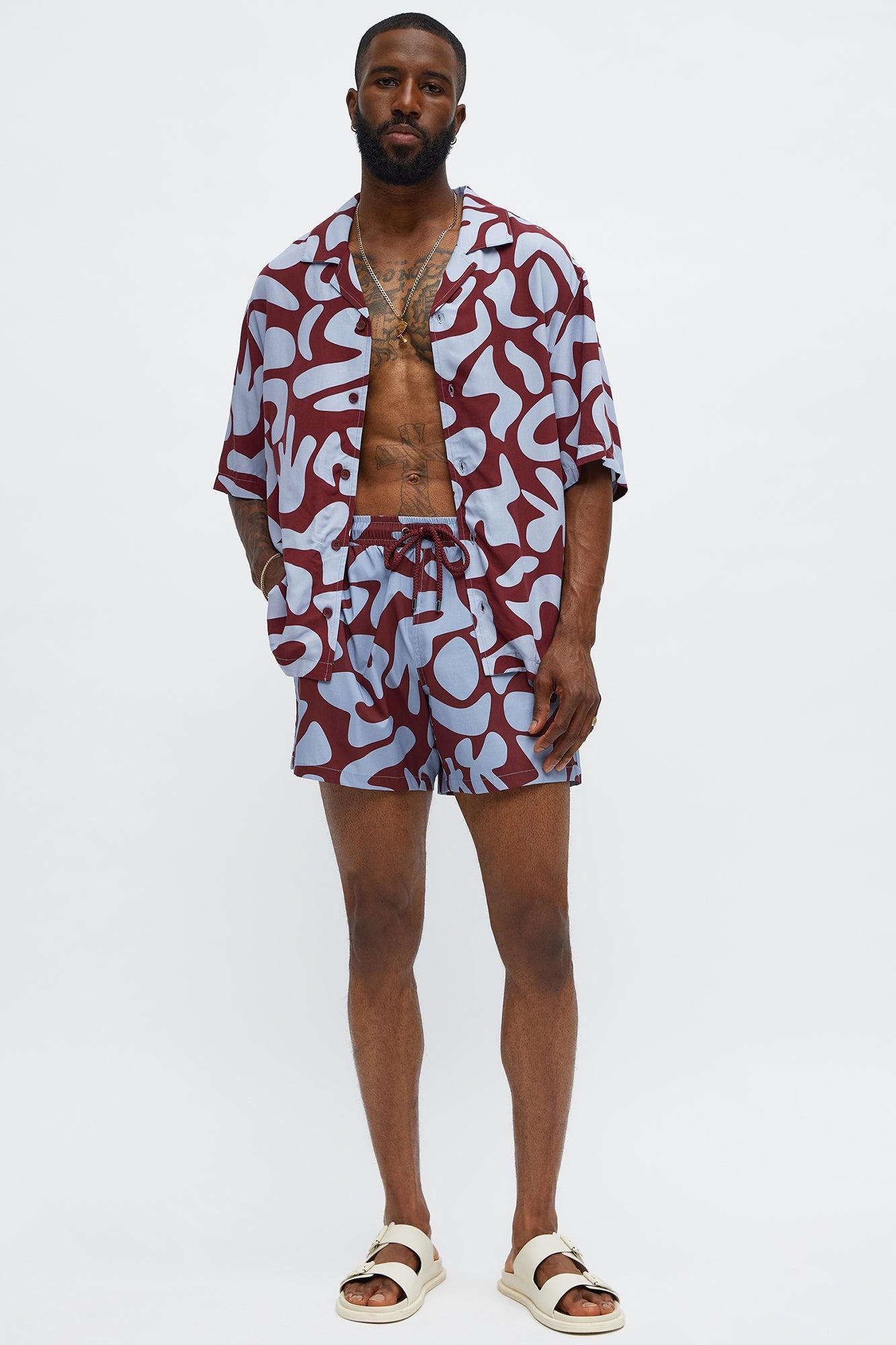 Chateau Abstract Printed Swim Mid Trunk - Burgundy/combo Product Image