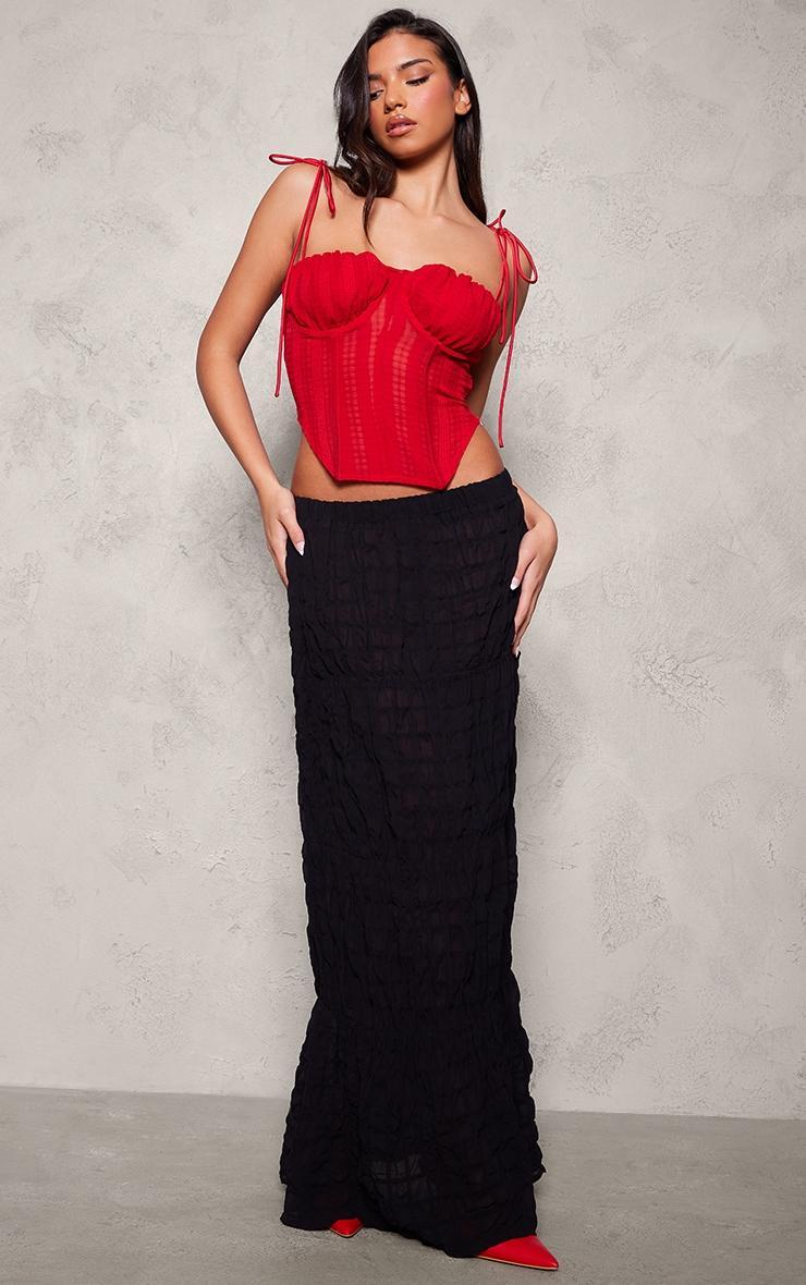 Cherry Red Sheer Woven Tie Corset Top Product Image