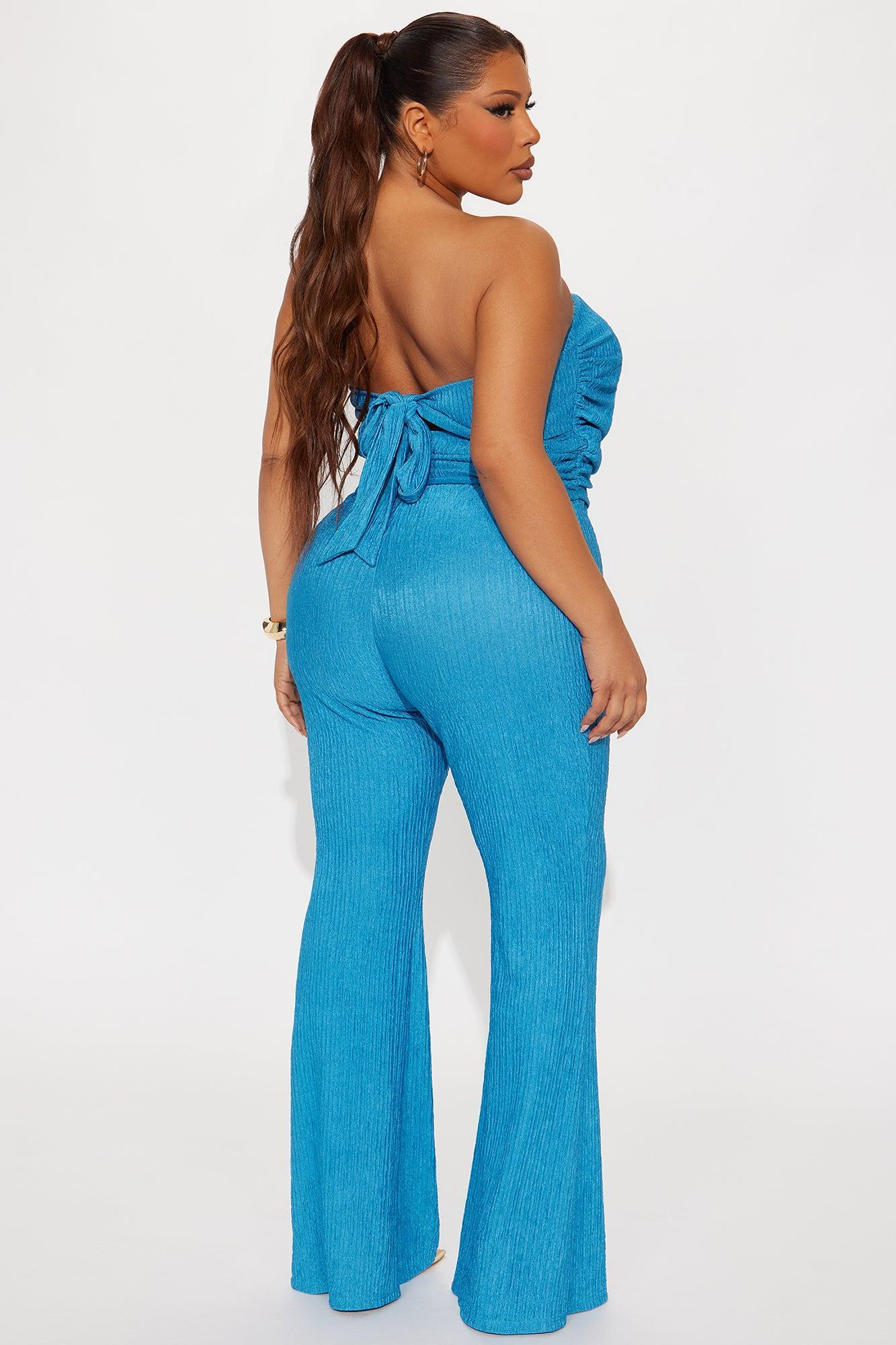 Sabrina Strapless Textured Pant Set - Blue Female Product Image