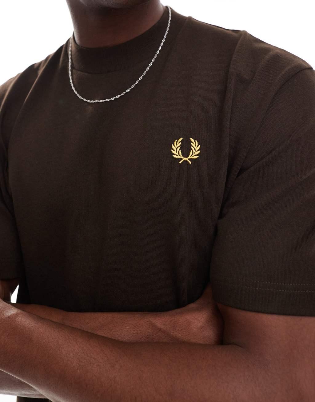 Fred Perry oversized heavyweight t-shirt in brown Product Image