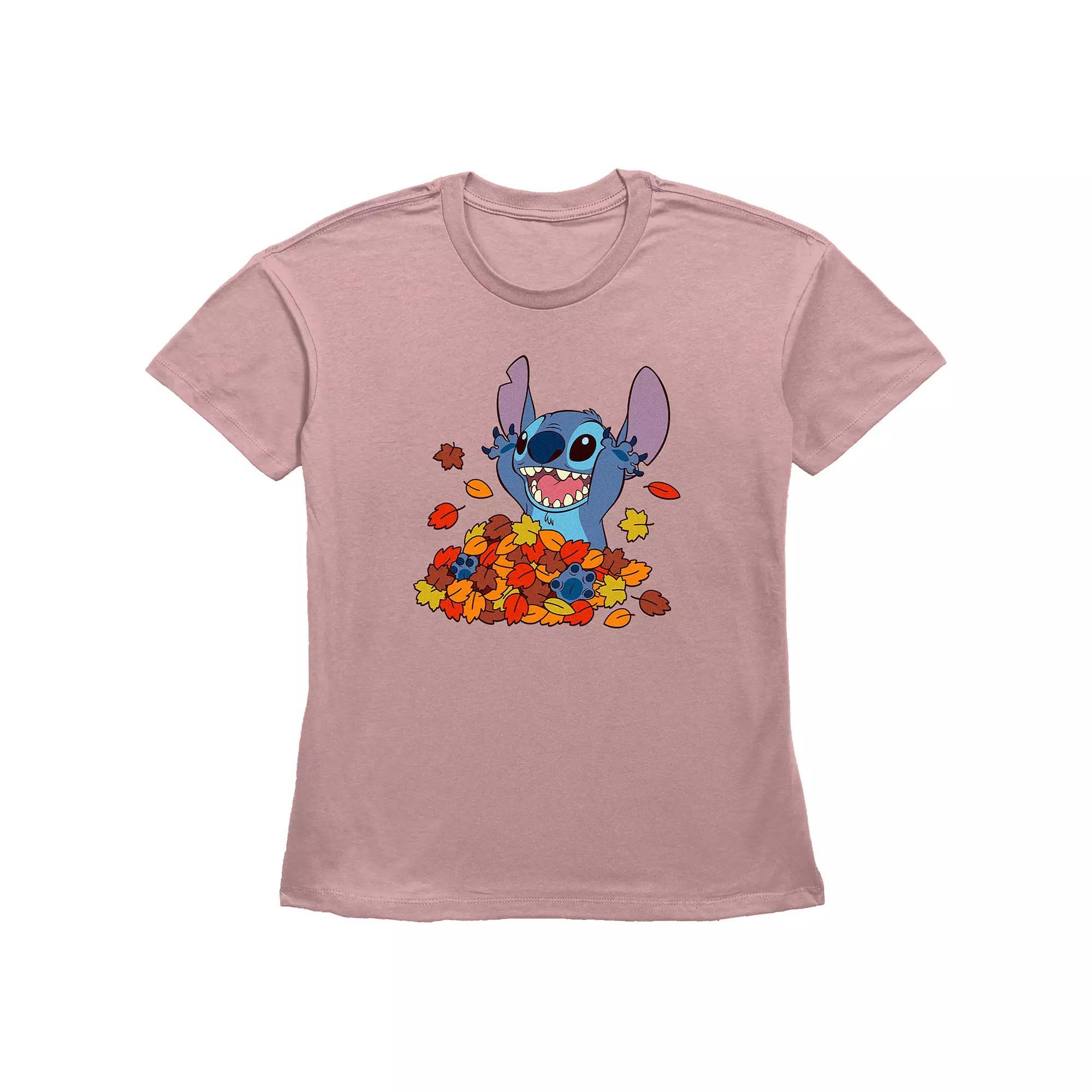 Disney's Lilo & Stitch Juniors' Leaf Pile Fun Stitch Graphic Tee, Women's, Size: XXL, Desert Pink Product Image