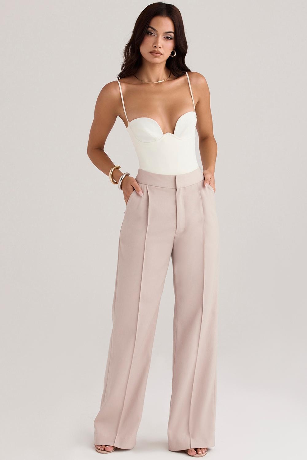 Alivia  beige loose fit trousers Product Image