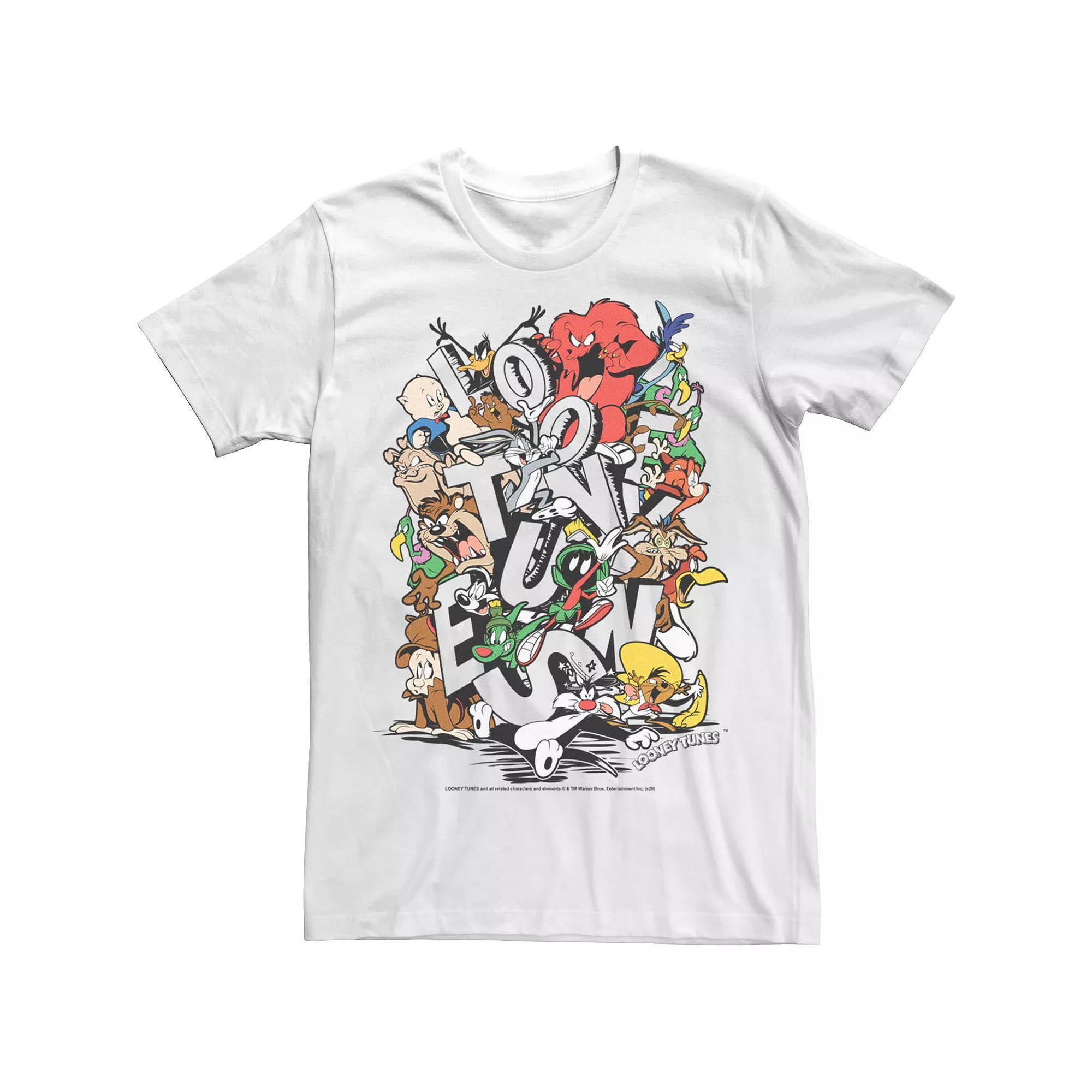 Men's Looney Tunes Neon Group Shot Stack Tee, Size: Medium, White Product Image