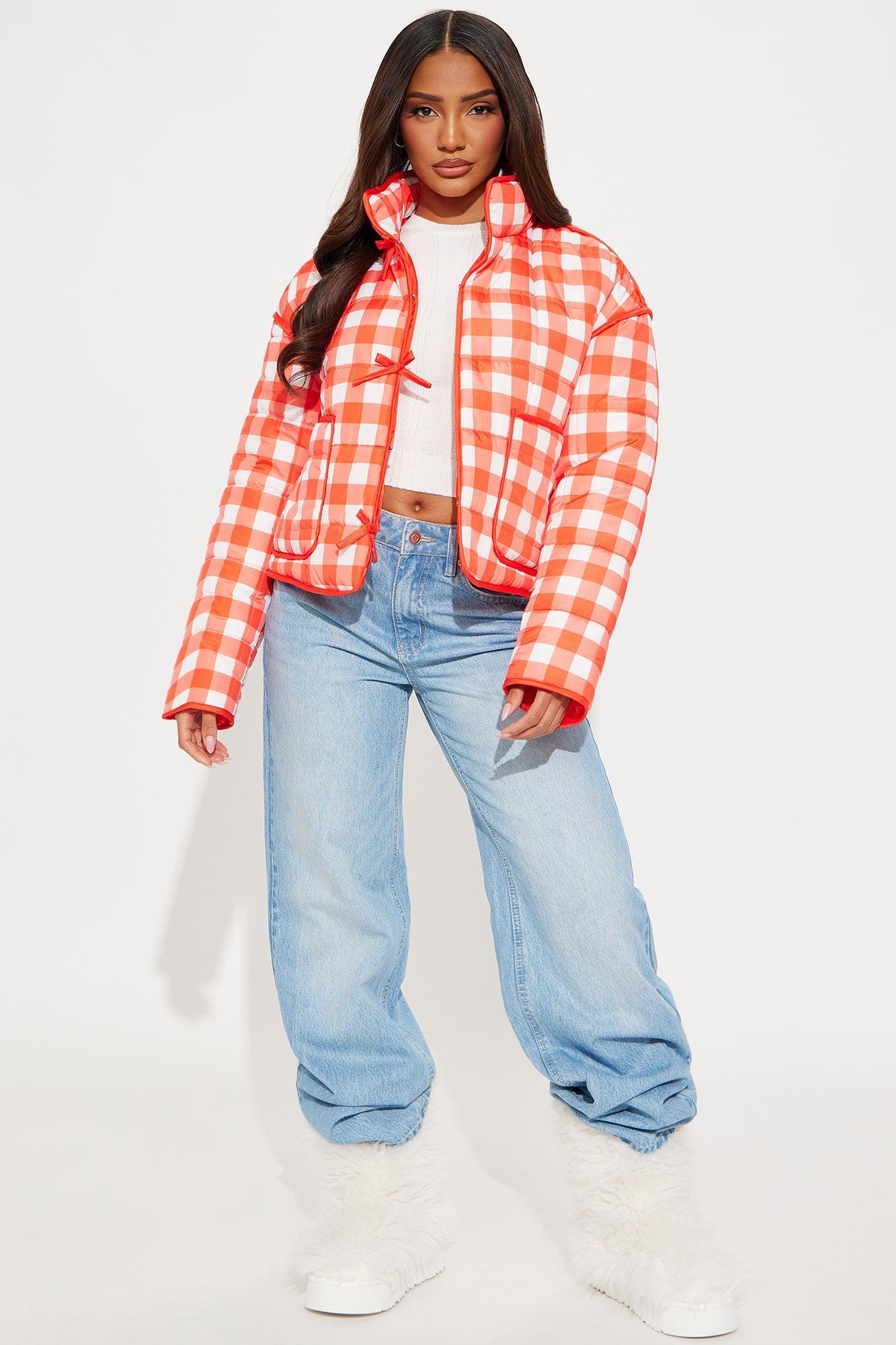 Sweet As Ever Lightweight Quilted Plaid Jacket - Red/White Product Image