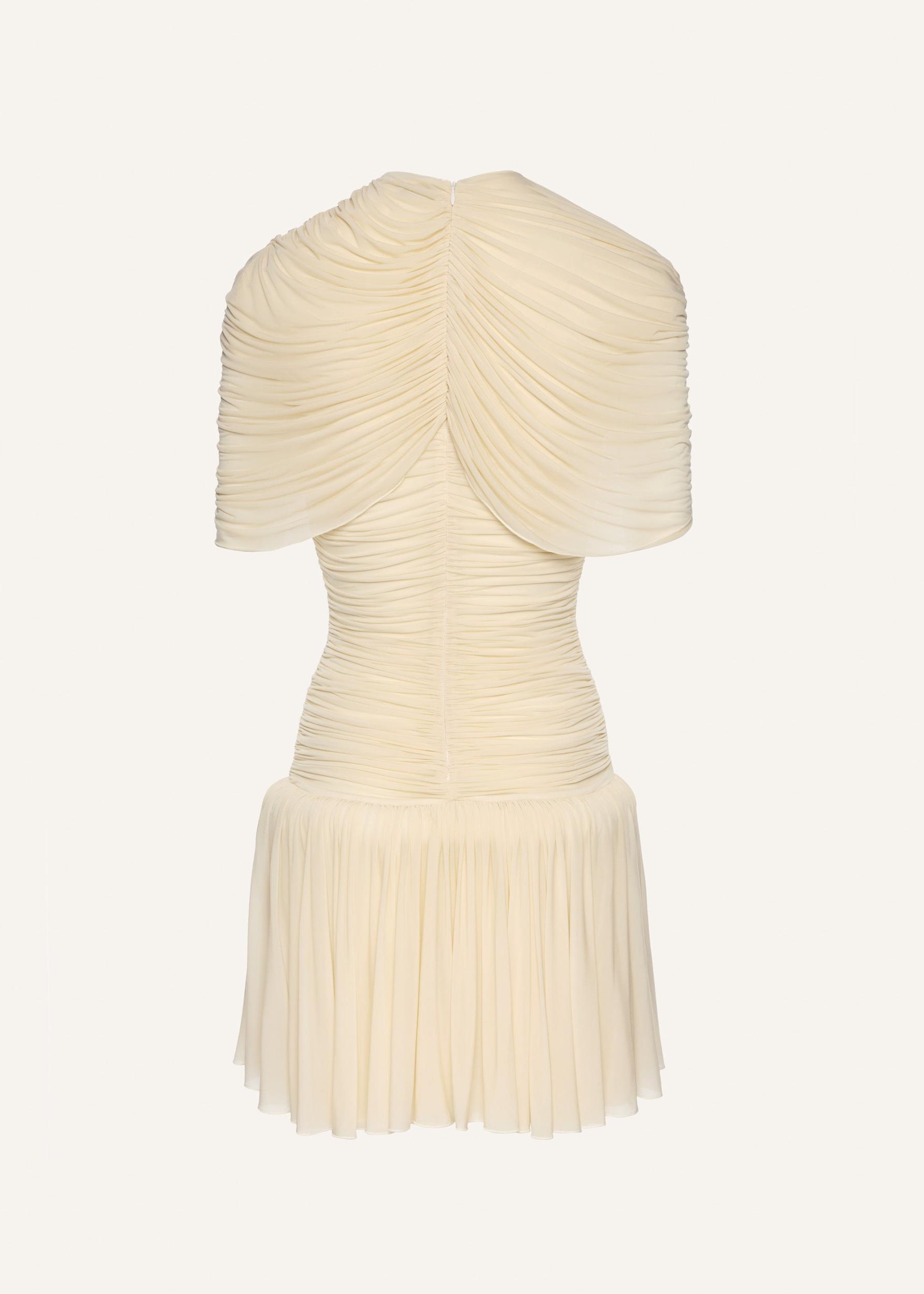 Drop-waist wrap mini dress in beige Product Image
