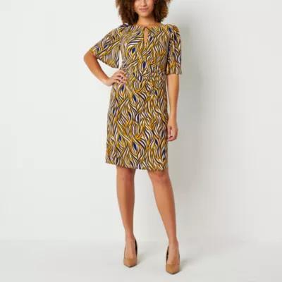 Black Label by Evan-Picone Womens Short Sleeve Waves Sheath Dress Product Image