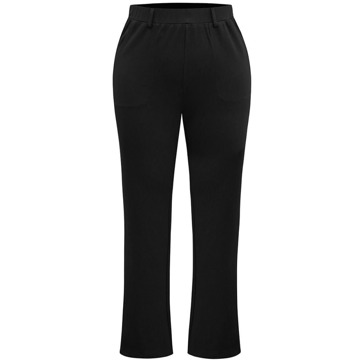 Plus Size Solid Very Stretchy High Rise Bootcut Thick Pants Women Black Casual Bootcut High Rise Everyday Pants BloomChic 28/5X Product Image