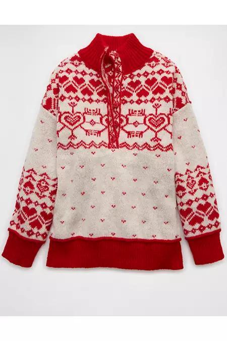 AE Oversized Quarter Snap Mock Neck Fairisle Sweater Women's Product Image