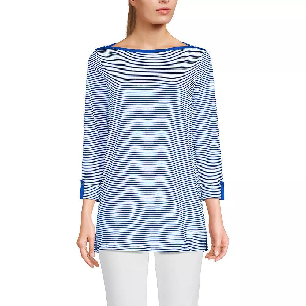 Women's Lands' End Adjustable 3/4 Sleeve Boatneck Tunic, Size: XL, Blue Ivory Stripe Product Image
