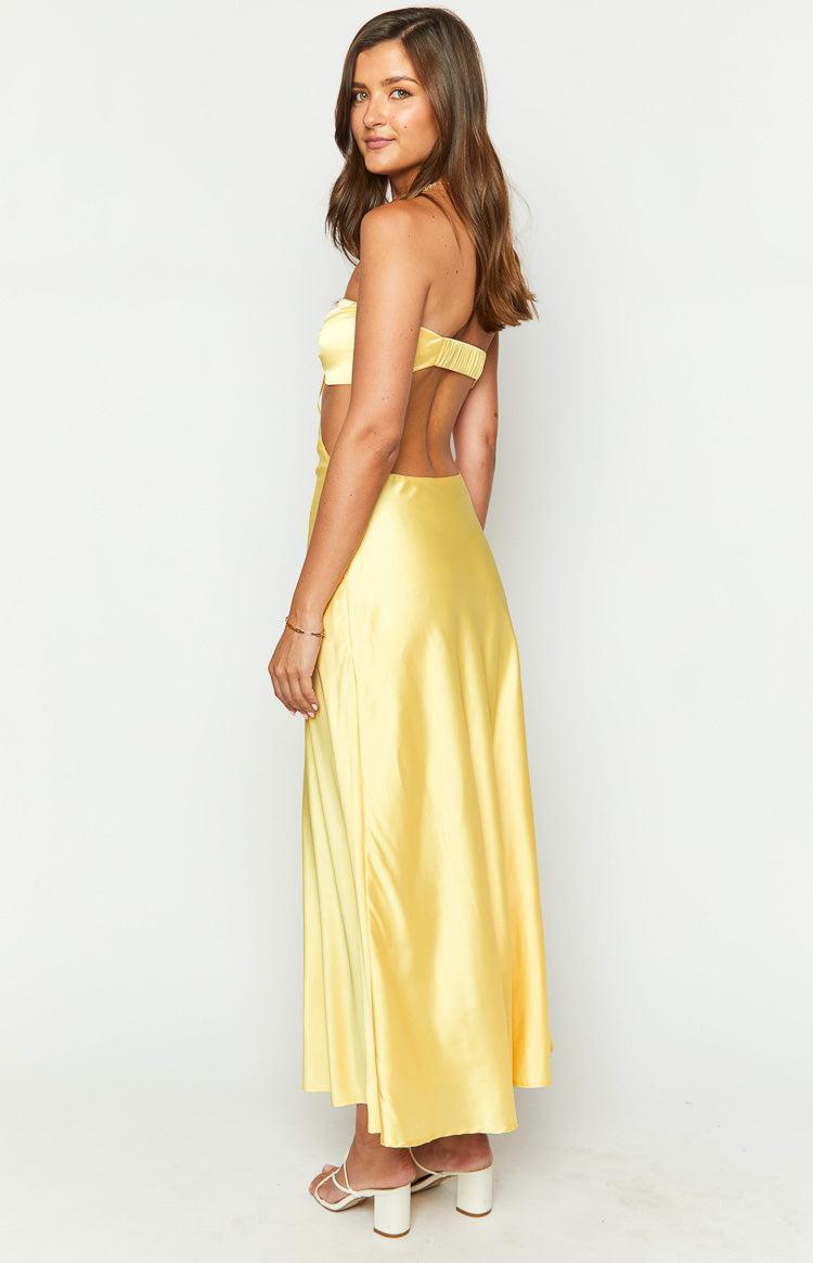 Lili Yellow Satin Strapless Maxi Dress Product Image