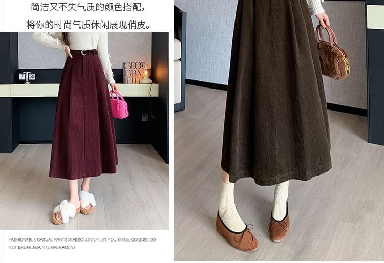 High Rise Plain Corduroy Midi A-Line Skirt Product Image