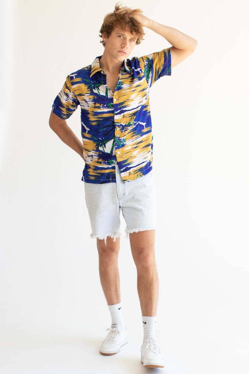 Blue & Mustard Beach Scene Hawaiian Shirt Product Image
