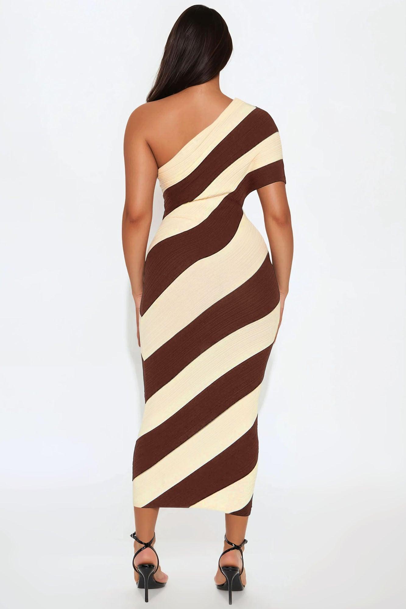 Akari Striped Sweater Midi Dress - Mocha/combo Product Image