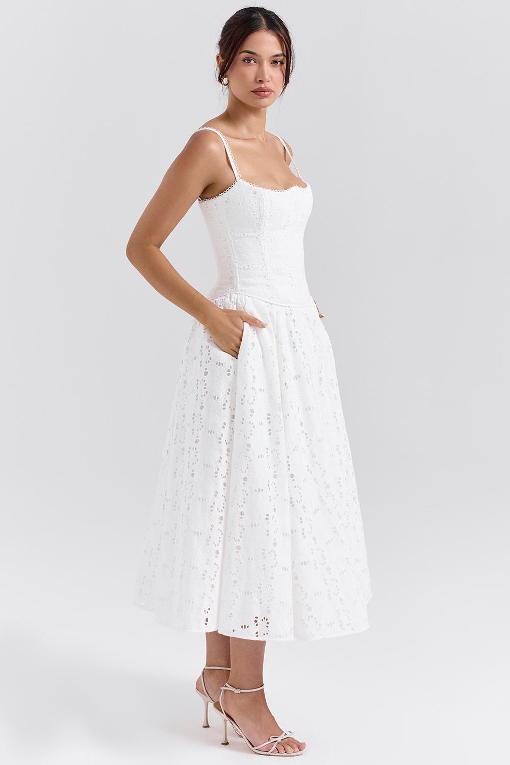 Francine  white broderie anglais midi skirt Product Image