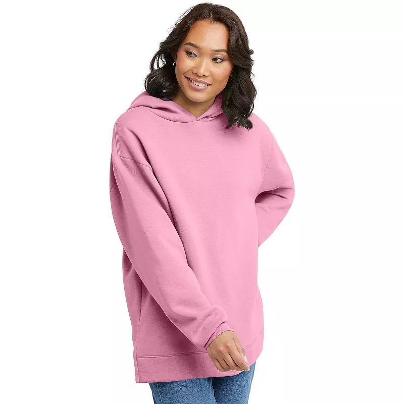 Women's Hanes® EcoSmart Fleece Tunic Hoodie, Size: Large, Spirited Pink Product Image