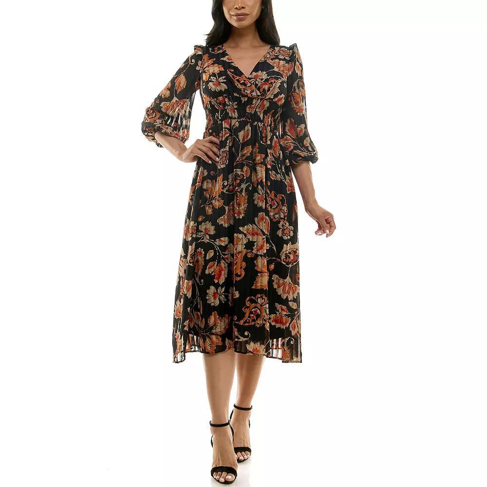Women's Maison Tara Floral Chiffon Midi Dress, Size: 4, Red Team Product Image