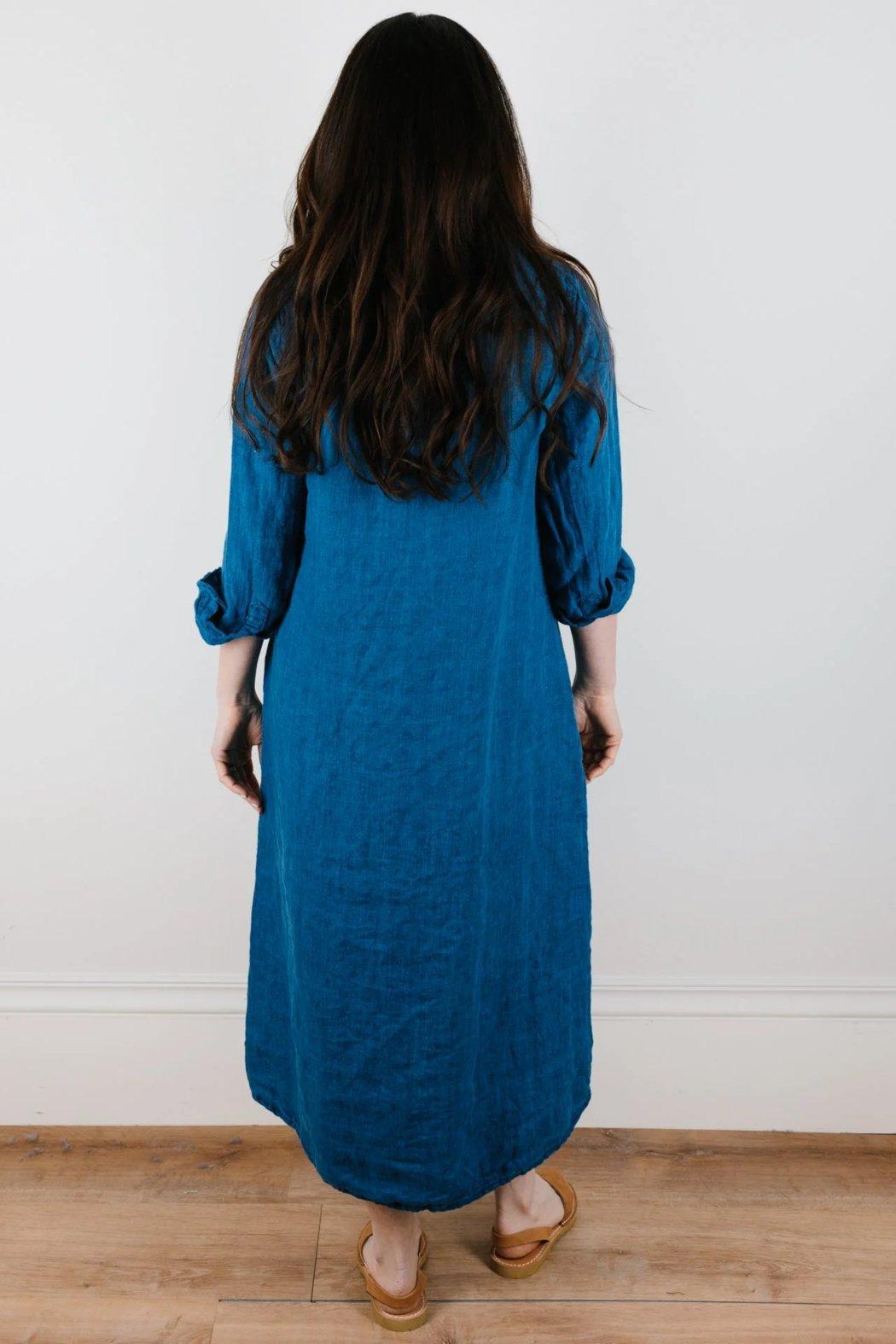 Maxi Indigo Linen Shirtdress Product Image