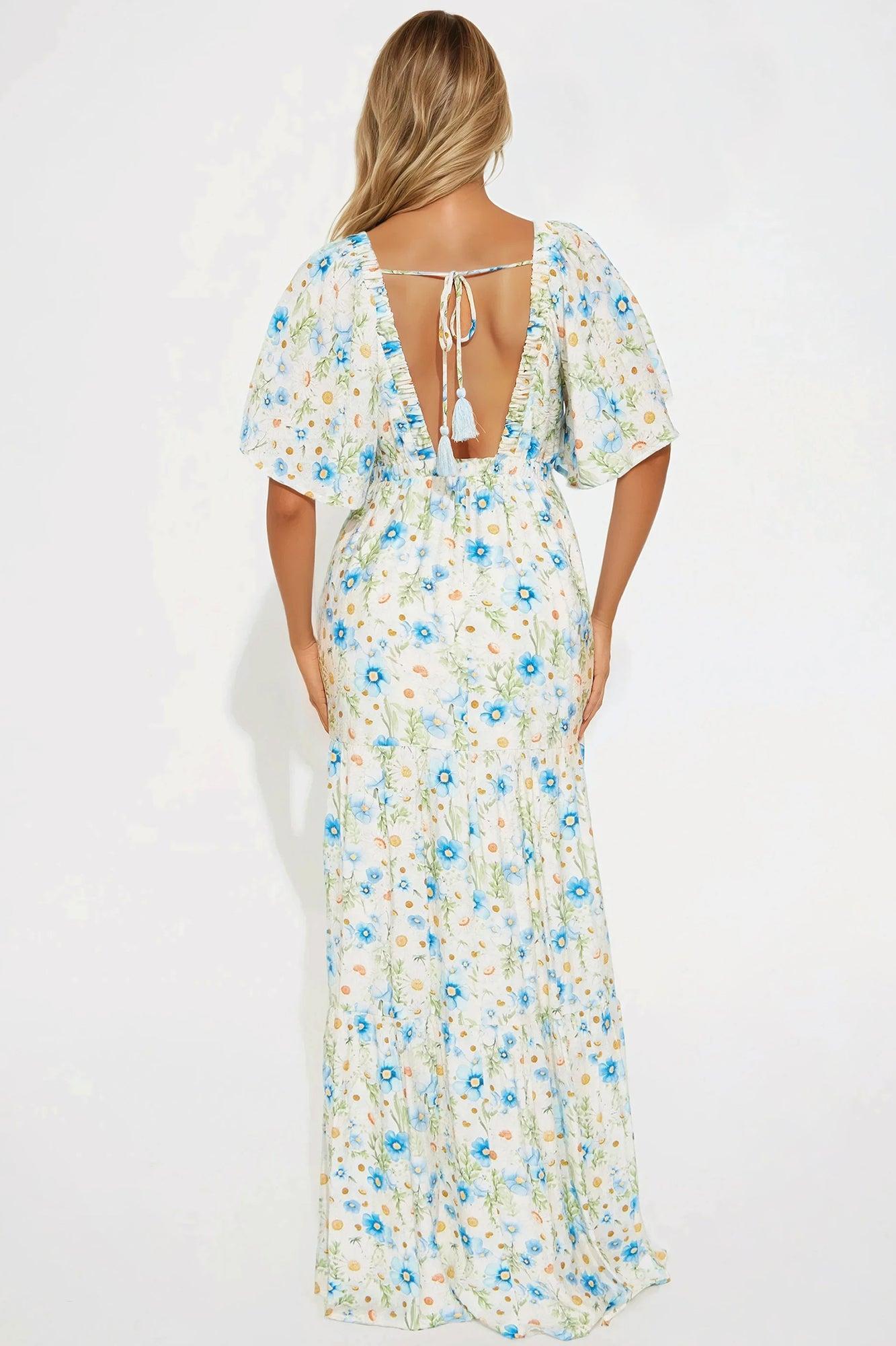 Michelle Floral Challis Maxi Dress - Blue/combo Product Image