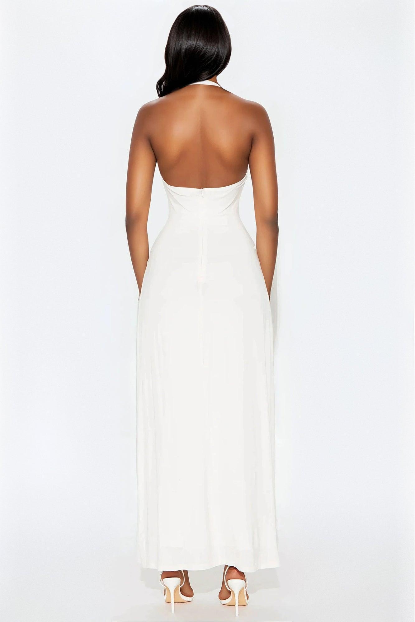 Charlotte Halter Plunge Maxi Dress - White Product Image