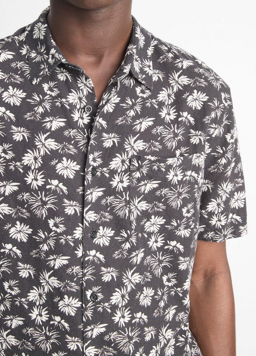 Mens Firework Floral Linen-Blend Short-Sleeve Shirt, Black/classic Cream, Size M Vince Product Image
