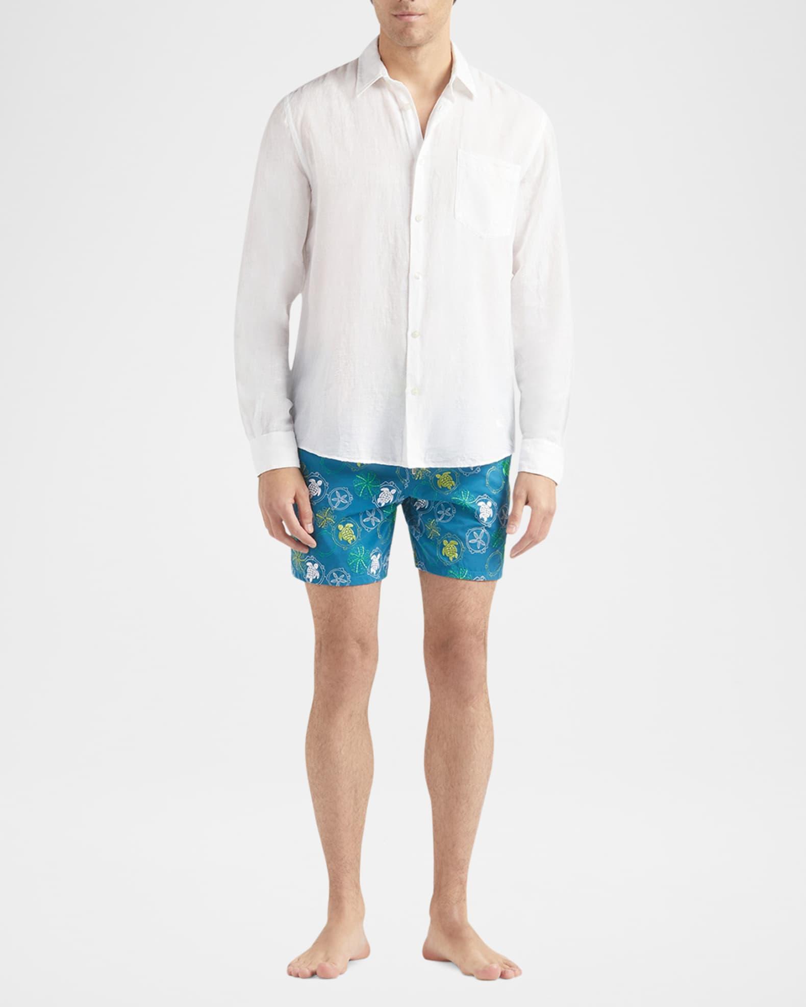 Men's Cotton-Linen Solid Sport Shirt Product Image