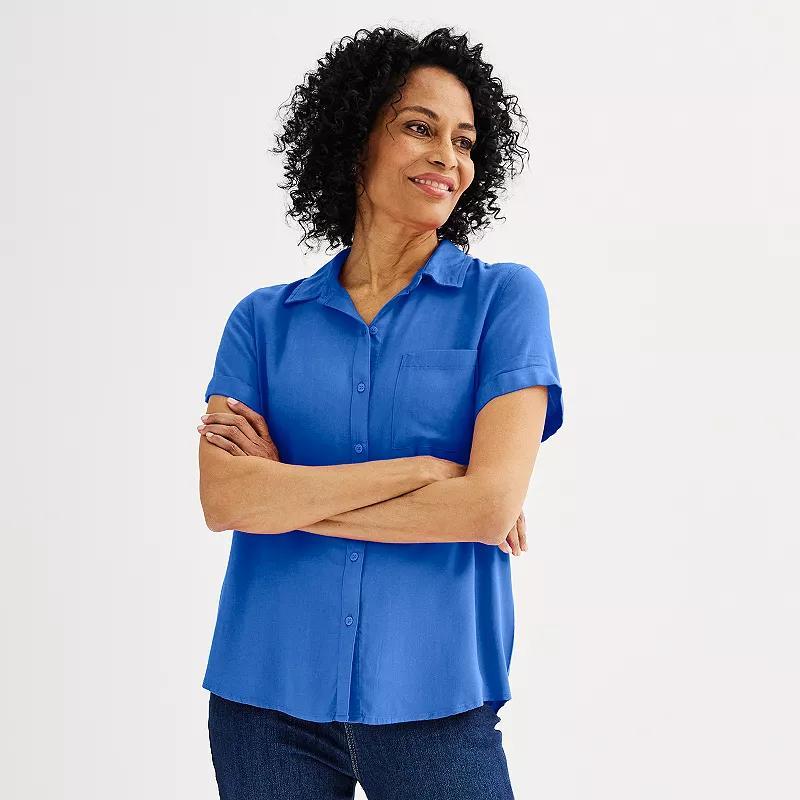 Womens Croft & Barrow Camp Shirt Dark Blue Product Image