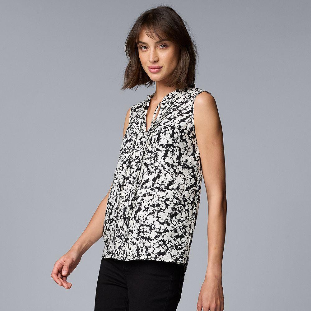 Women's Simply Vera Vera Wang Tie Front Pintuck Top, Size: XXL, Ivory Petal Texture Product Image