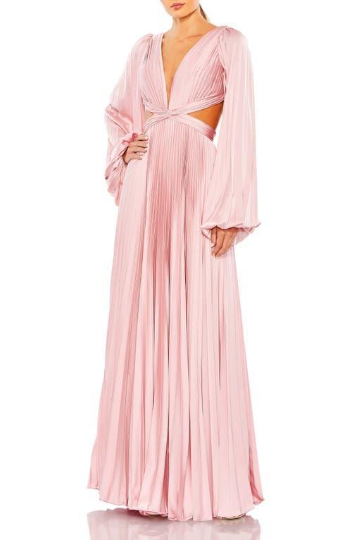 Mac Duggal Long Balloon Sleeve Side Cut-Out Pleated Deep V-Neck Satin A Product Image