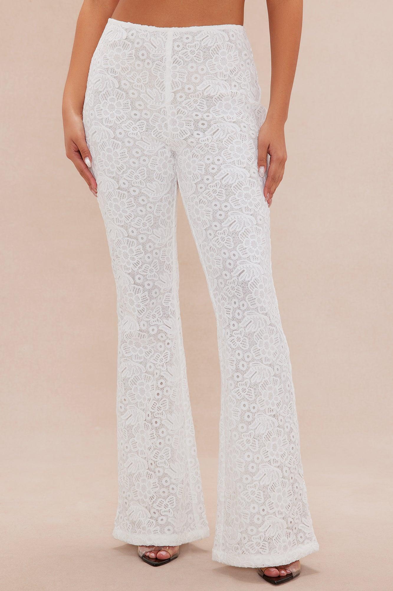 Keaton Embroidered Flare Pant - White Product Image