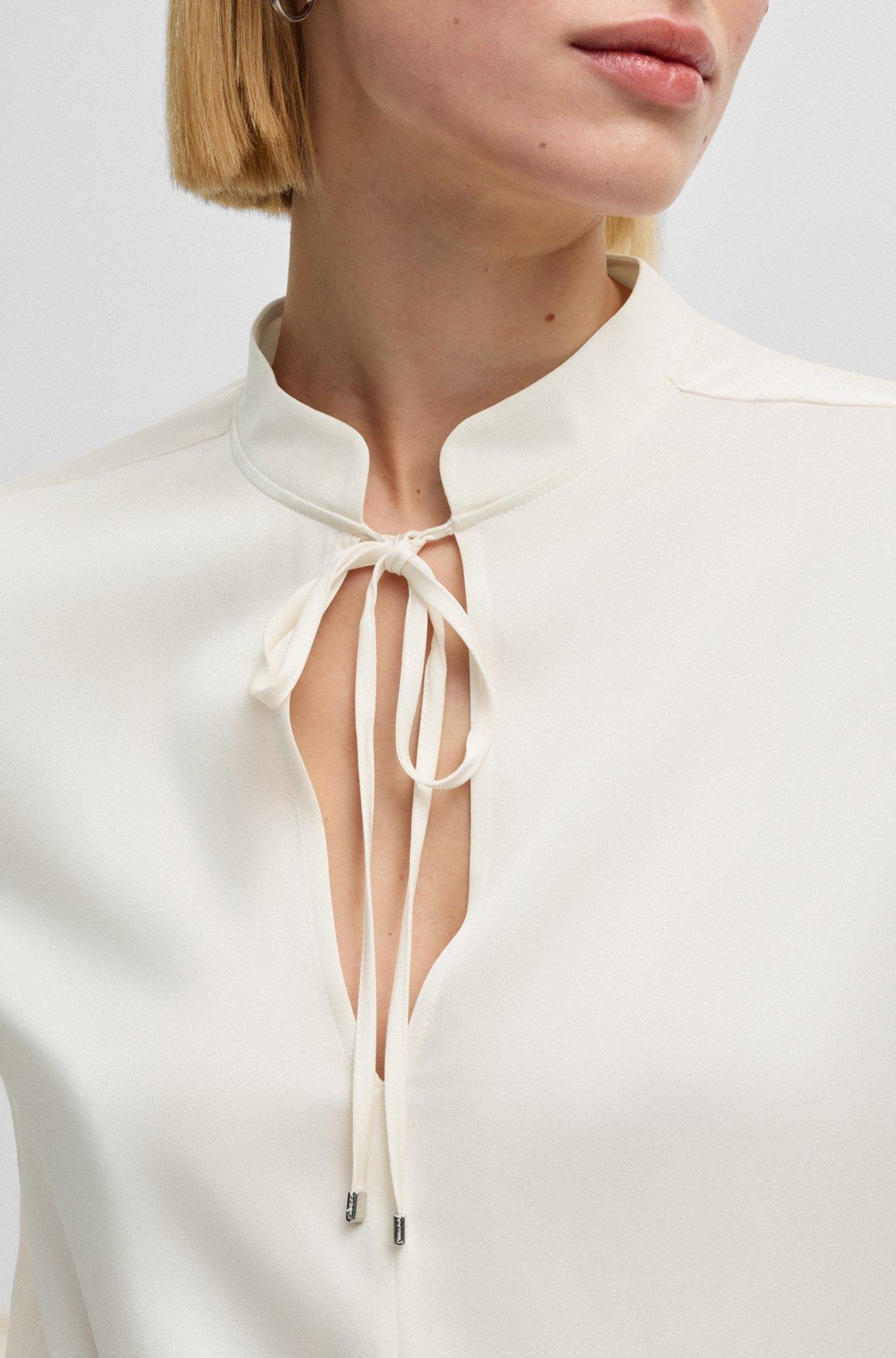 Relaxed-fit blouse in stretch silk with keyhole neckline Product Image