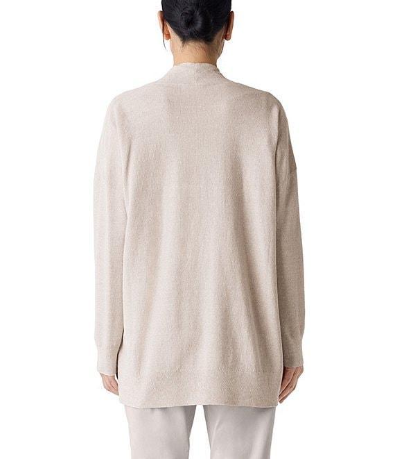 Eileen Fisher Organic Linen Blend Ribbed Trim Open Front Long Sleeve Cardigan Product Image