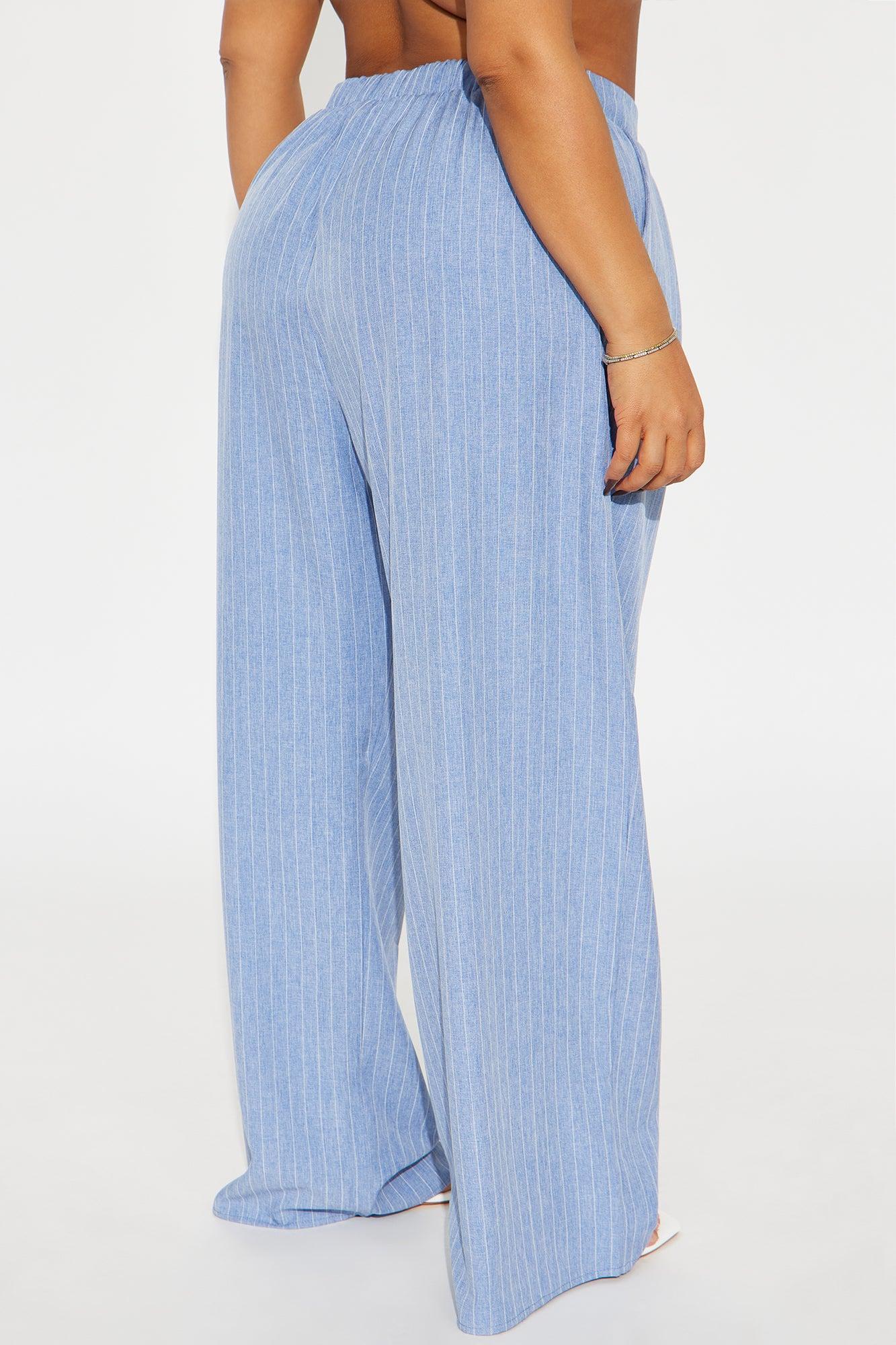 Jina Pinstripe Crepe Wide Leg Trouser - Light Blue Product Image