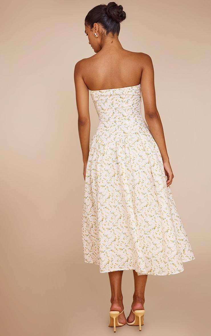 Yellow Ditsy Printed Bandeau Skater Midaxi Dress Product Image
