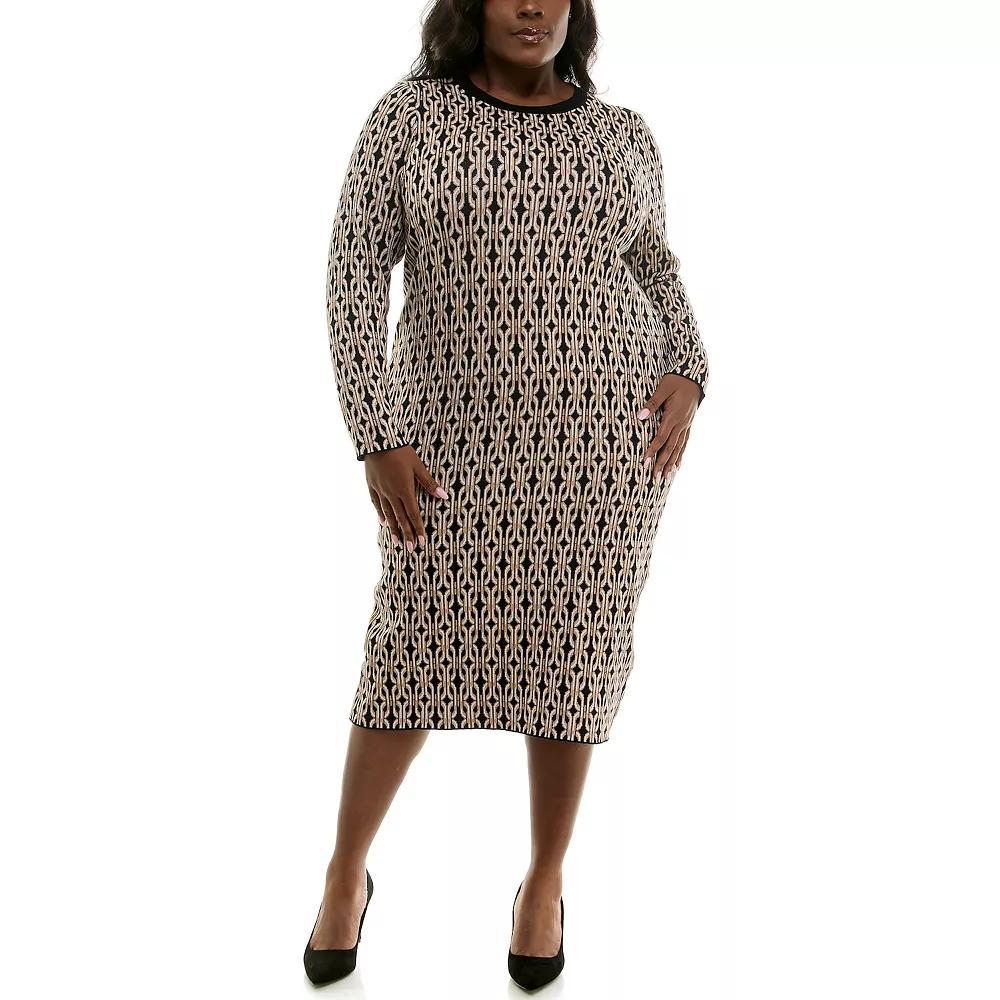 Plus Size Nina Leonard Jacquard Sweater Dress, Womens Product Image