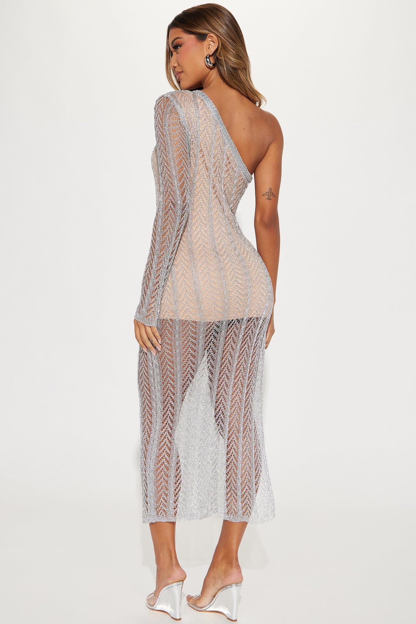Jenna Crochet Maxi Dress - Silver Product Image
