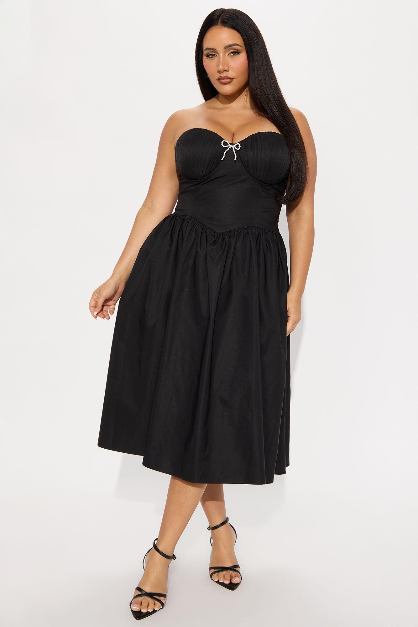 Mademoiselle Satin Midi Dress - Black Product Image