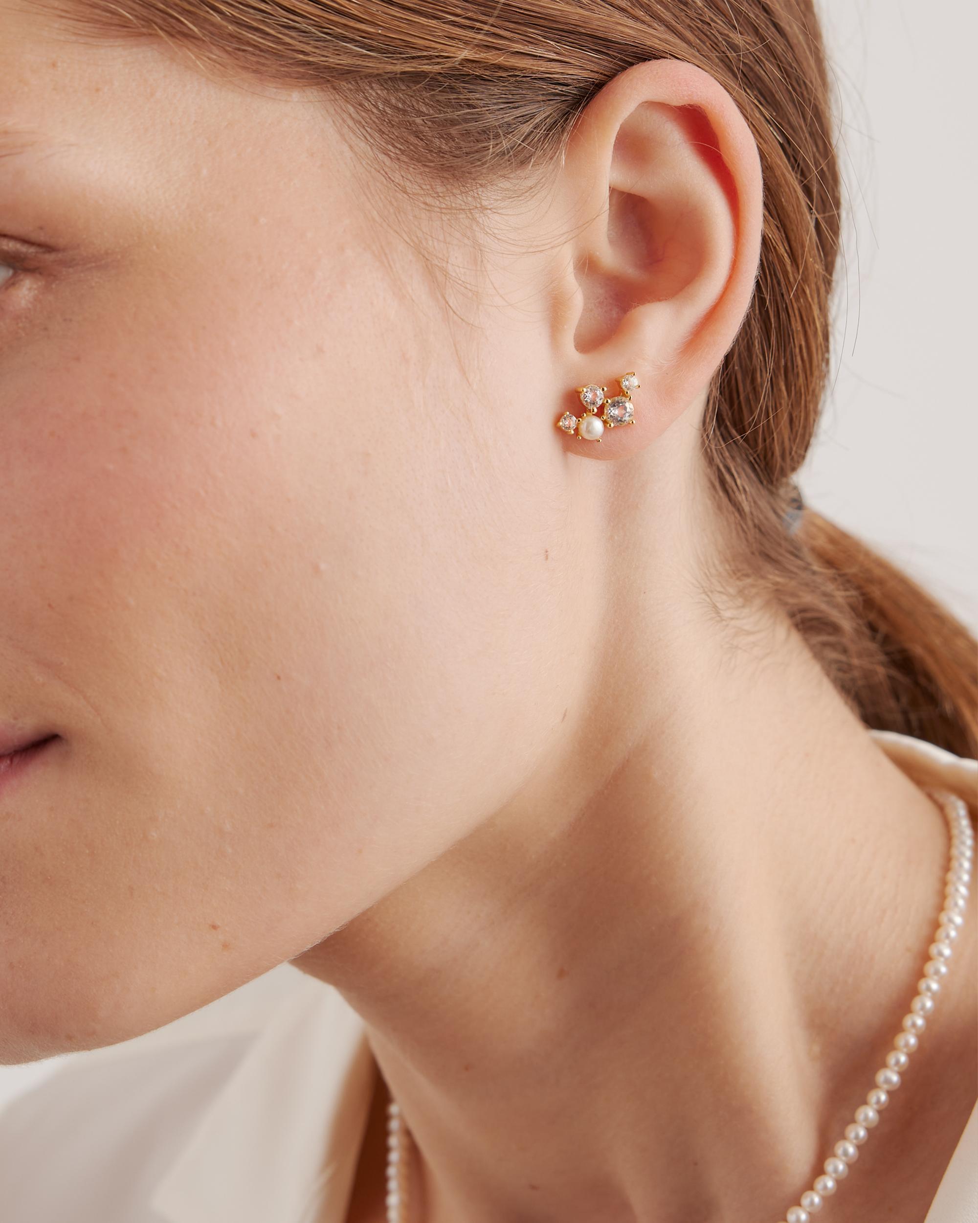 Monstera Leaf Double Huggie Hoop Earrings Product Image