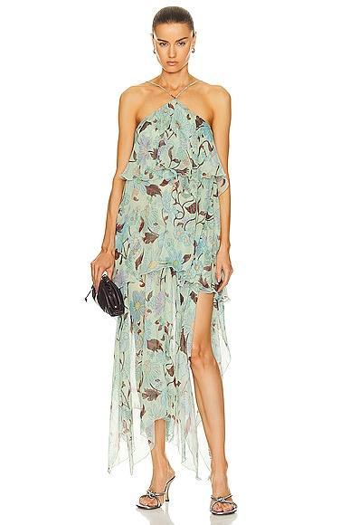 Stella McCartney Garden Print Frill Long Dress in Mint Product Image