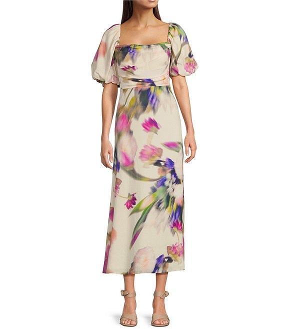 Alex Marie Sharon Linen Square Neck Short Sleeve Gown Product Image