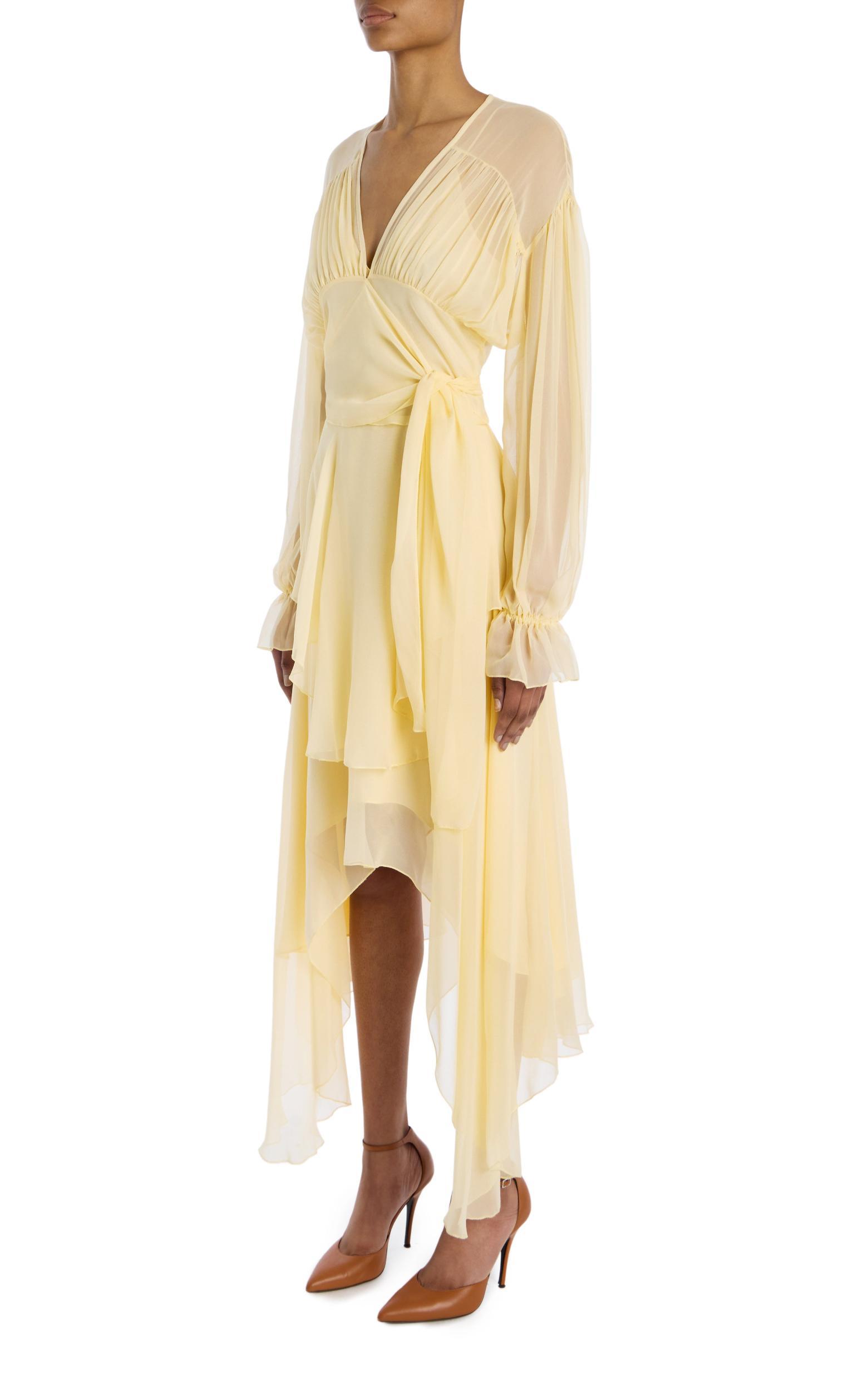 Yellow Silk Chiffon Dress With Tie Detail And Slip Product Image