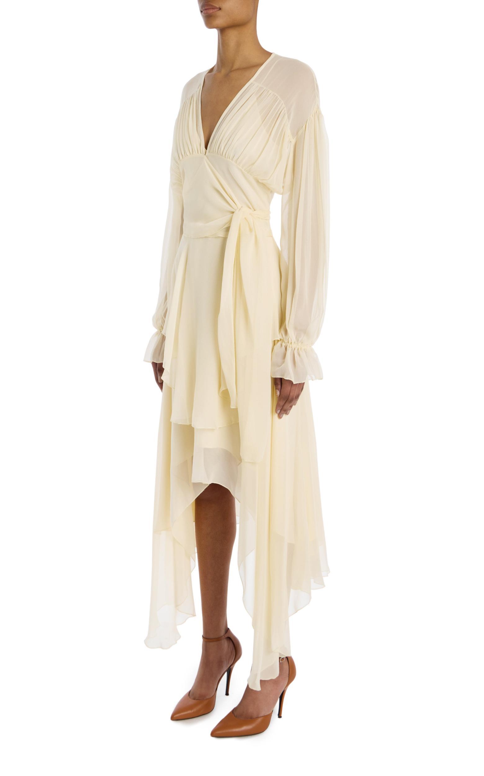 Cream Silk Chiffon Dress With Tie Detail And Slip Product Image