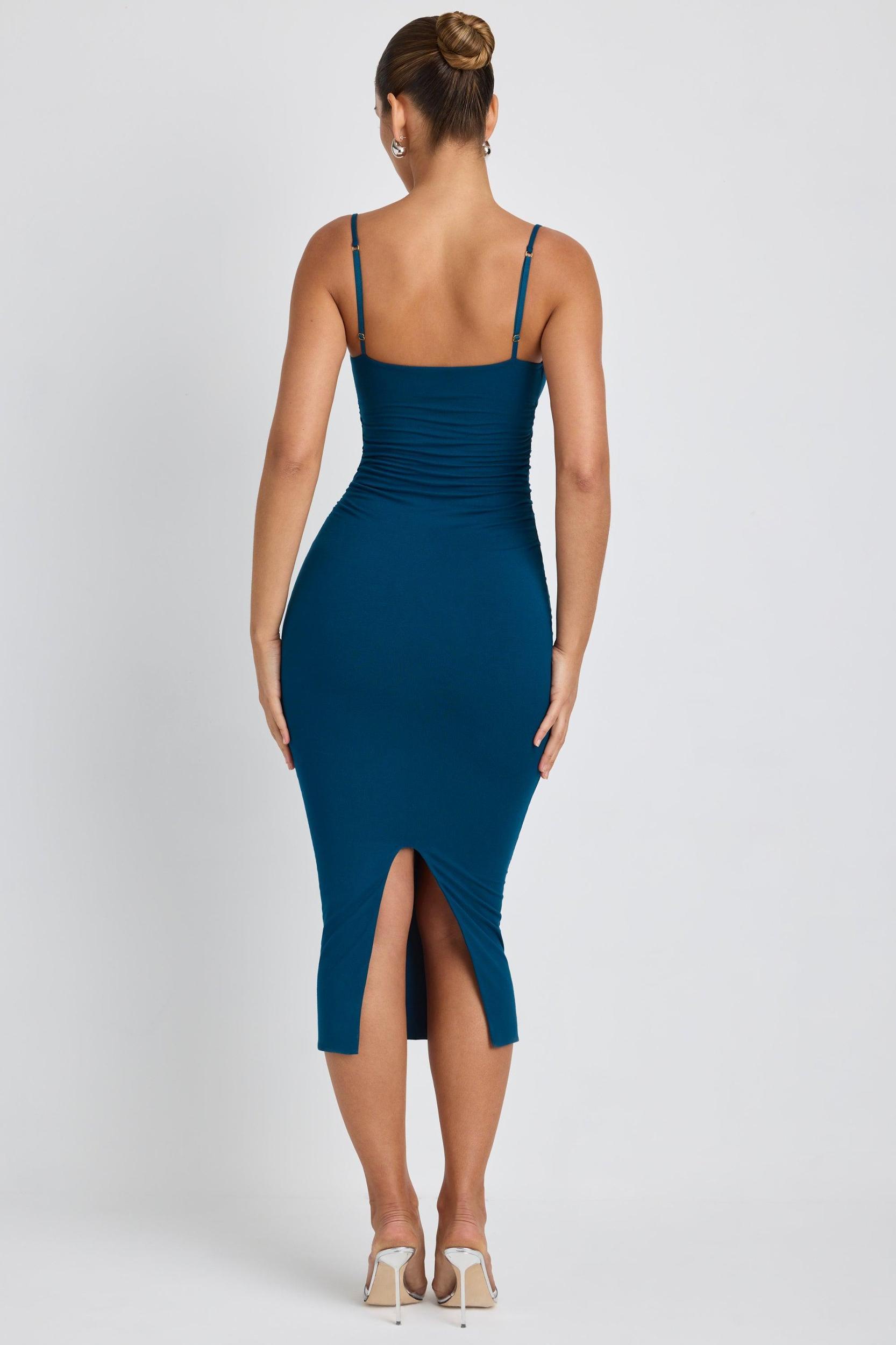 Modal Ruched Layered Midaxi Dress in Deep Teal Product Image