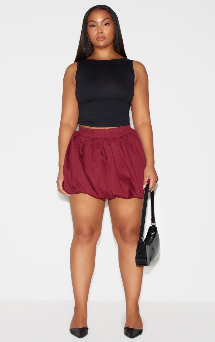 Plus Burgundy Puffball Mini Skirt Product Image