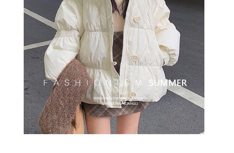 Hooded Plain Zip-Up Down Jacket Product Image